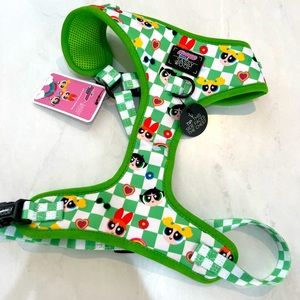 Sassy Woof X Power Puff Girls Dog Harness Green Checkerboard Summer Print